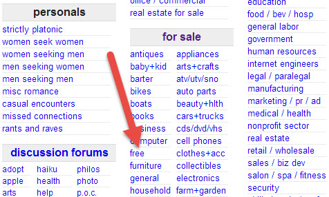 Learn how to sell free stuff on craigslist in las vegas by looking at the free section here. 